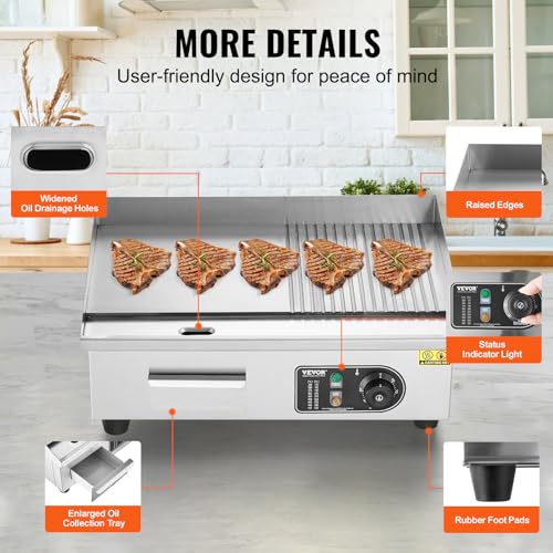 VEVOR Commercial Electric Griddle, Countertop 22" Half Flat Top Griddle