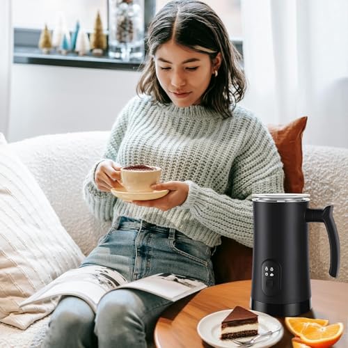 MUMAO Milk Frother, 4-in-1 Electric Milk Steamer, 350ml/11.8oz Automatic Frother for Coffee, Warm and Cold Foam Maker for Latte, Cappuccino and Hot Chocolate (Black)