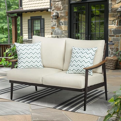 NATURAL EXPRESSIONS Patio Outdoor Loveseat, Wicker Back, Woodgrain Armrest