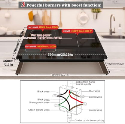 Karinear 24 Inch Induction Cooktop 3 Burners, Built-in Induction Stovetop
