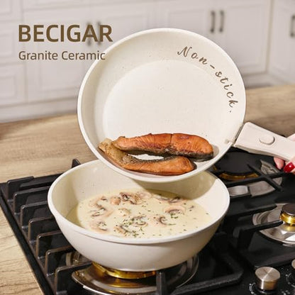 BECIGAR 23PCS Ceramic Pots and Pans Set,Nonstick, Removable Handle Pots and Pans Set, Stackable Pan Set, Ceramic Nonstick Pan Non Stick for Easy Cooking