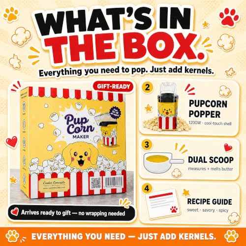 Pupcorn Popcorn Machine – Cute Puppy Air Popper Popcorn Maker, Oil-Free