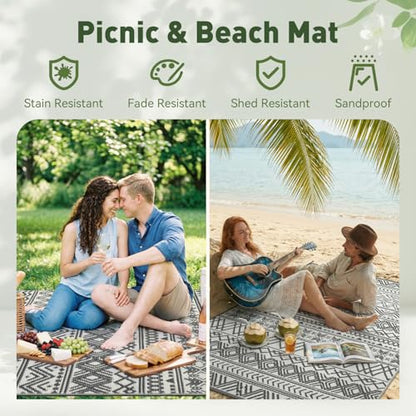 MontVoo Outdoor Rug Carpet Waterproof 5x8 Outdoor Patio Rug Mat Reverisble Plastic Straw Outdoor Rug for RV Camping Picnic Beach Balcony Boho Grey
