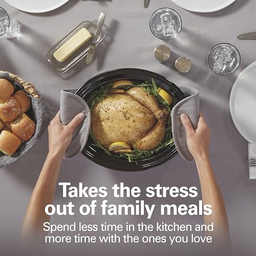 Hamilton Beach 6 Quart Slow Cooker with Space-Saving Folding Handles, 3 Heat Settings, Dishwasher Safe Stoneware Crock and Glass Lid, Black (33664)