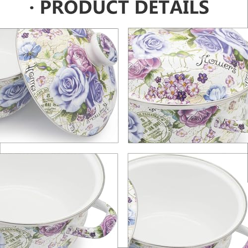 Retro 5QT Flower Enamel on Steel Stock Soup pot with Lid, Stockpots for Cooking,Retro Classic Design