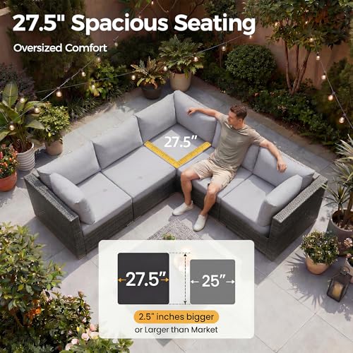 NICESOUL 18 Piece Patio Furniture Set with Fire Pit, Luxury Large Size Outdoor Patio Set with Fire Pit and Lounger, Extra Large 14-Seater Wide Deep High Back Outdoor Seating Sectional, Grey