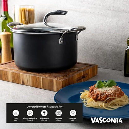 Vasconia Urban 6-QT Covered Soup Pot Set - Black Nonstick Dutch Oven for Baking, Roasting, and Stewing - Dishwasher and Oven Safe up to 475°F - Aluminum Kitchen Accessories with Fast Cooling Handles