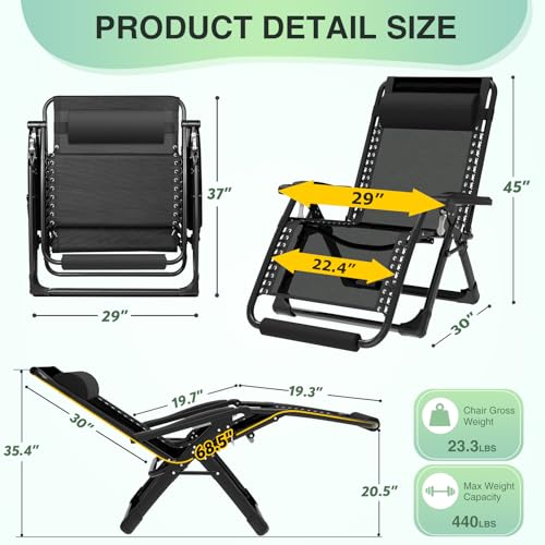 Suteck Oversized Zero Gravity Chair, 29" XL Reclining Lounge Chairs