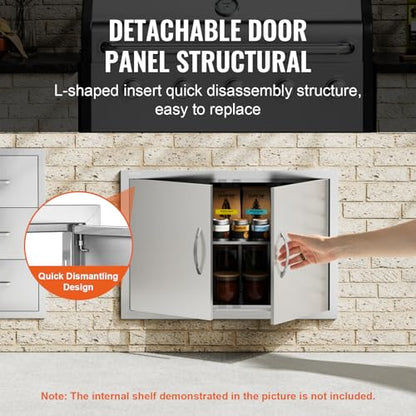 VEVOR BBQ Access Door, 30.5W x 21H Inch Double Outdoor Kitchen, Stainless Steel Flush Mount, Wall Vertical With Handles, for BBQ Island, Grilling Station, Outside Cabinet