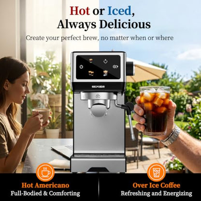 SECPOEDR 20Bar Espresso Machine with Poweful Milk Frother Rapid Cold Brew, Easy to Use Compact Espresso Maker, Fast Heat 1350W Barista-Quality Home Cappuccino Latte Machine,45oz Water Tank, Silver