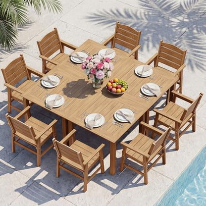 YEFU 12 Piece Square Patio Dining Set, Sturdy Aluminum Frame, HIPS, Teak