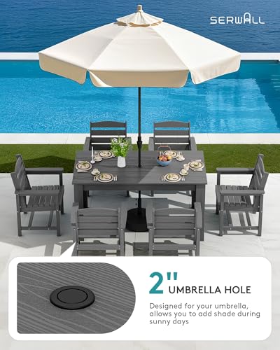 SERWALL Outdoor Dining Sets for 10, HDPE Dining Sets for 10 Person with 2 Rectangular Tables and 8 Armless Chairs and 2 Armchairs, Patio Dining Sets for Garden, Backyard, Poolside, Gray