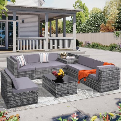 KROFEM 8 Piece Patio Furniture Set, Outdoor Modular Conversation Set