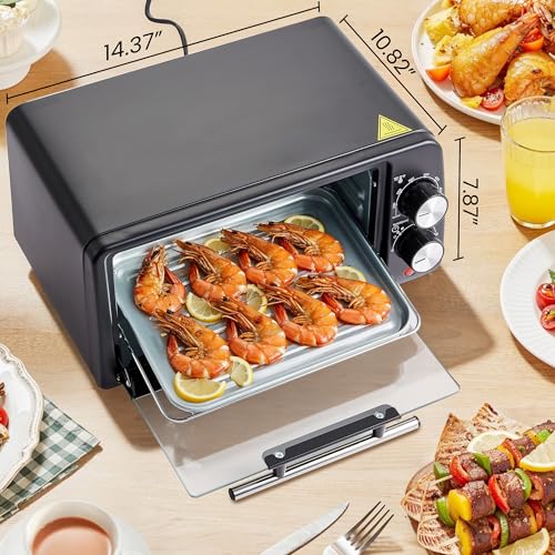 Elite Gourmet ETO449X Countertop Toaster Oven, 9.5Qt / 4-Slice Capacity, Fits 8'' Pizza, 800W Quartz Heating, 200–450°F Adjustable Temperature, 30-Min Timer, Compact Mini Oven, Black