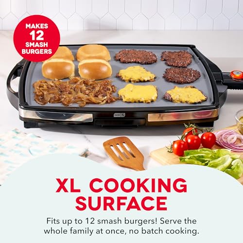 Dash Smash XL Electric Griddle,15x19 Inch Indoor Flat Top Grill with Drip Tray, Ceramic Nonstick Griddle for Smash Burgers, Pancakes & Breakfast, Quick Sear, Black