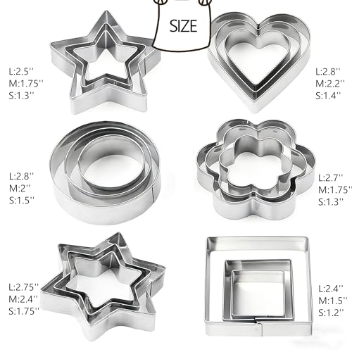 18 Pieces Metal Cookie Cutters, Stainless Steel Molds Flower Square Heart Round Star Shapes for Home Holiday Mother's Day