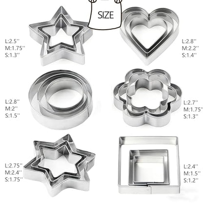 18 Pieces Metal Cookie Cutters, Stainless Steel Molds Flower Square Heart Round Star Shapes for Home Holiday Mother's Day