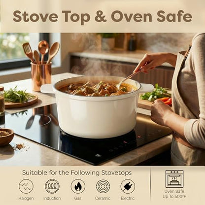 Gotham Steel 5 Qt Dutch Oven Pot with Lid, Nonstick Ceramic Dutch Oven Stock Pot, 10 in 1 Cooking Pot & Dutch Oven for Bread Baking, Lightweight Oven & Dishwasher Safe – Cream