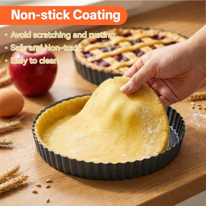 2 PCS 9.5 Inch Tart Pan 2.2 Inch Deep, Tart Pan Removable Bottom Carbon Steel Pie Pans Non-Stick Carbon Steel Pie Pans Non-Stick Round QuichePans Baking Dish with Fluted Edges Fruit Tarts Mold