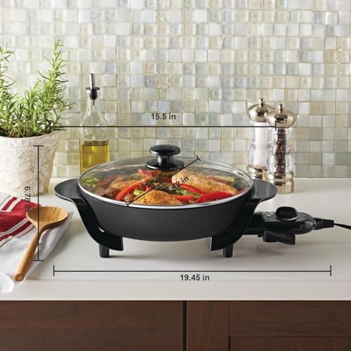12" Round Nonstick Electric Skillet with Glass Cover, Black