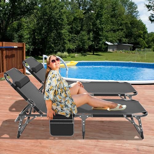DoCred Chaise Lounge Chair, 5-Position Folding Outdoor Lounge Chair