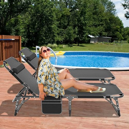 DoCred Chaise Lounge Chair, 5-Position Folding Outdoor Lounge Chair