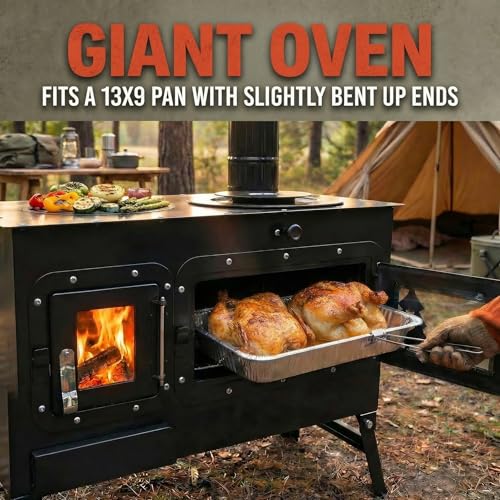 Trailblazer Cookstove – Wood Fired Stovetop with Oven for Off-Grid Living, Camping, RV, Hunting, Prepping, Emergency Heat & Cooking