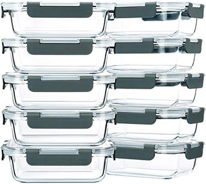 M MCIRCO 10-Pack,22 Oz Glass Meal Prep Containers,Glass Food Storage Containers with lids,Lunch Containers,Microwave, Oven, Freezer and Dishwasher (Gray)