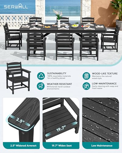 SERWALL 9Pcs 84" HDPE Outdoor Dining Set for 8 with Armchairs,Black