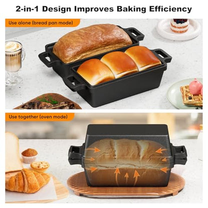 Heimekite 9×5 Inch Cast Iron Loaf Pan with Lid, bread pans for baking, 2 Piece Set | Even Heat Distribution Bread Baking Pan for Homemade Sandwich Bread, Banana Bread, Cakes, Meatloaf