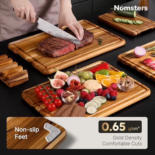 4 Pack Teak Cutting Board Set for Kitchen Heavy Duty Non Toxic Non Slip Solid Thick Wood Haus Chopping Board Extra Large Big Small Meat Best Wooden Charcuterie Board