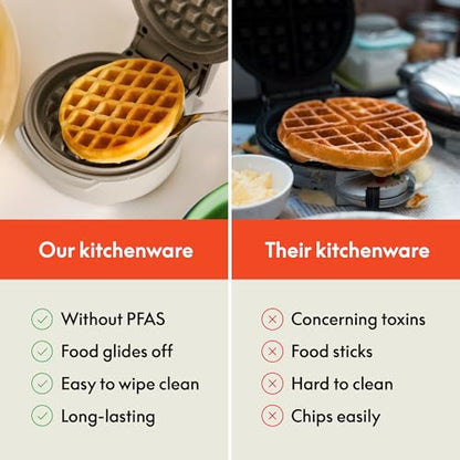 bella Snack-n-Store Mini Waffle Maker, EverGood™ Ceramic Nonstick Coating, Cord Wrap, Ready Indicator Light & Cool Touch Handles, Stackable Design & Customizable Plates, 350 Watt, Oatmilk