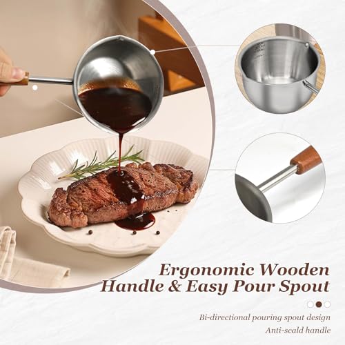 Butter Warmer Pot, 500ml Small Sauce Pan with Pour Spouts and Measurement Lines, 304 Stainless Steel for Melting Butter, Heating Milk and Warming Sauce