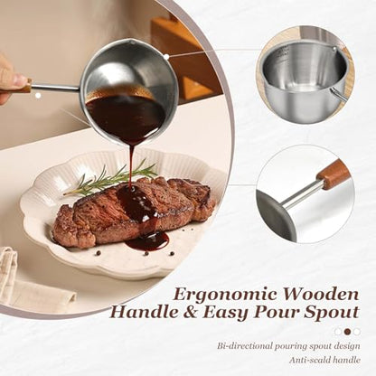 Butter Warmer Pot, 500ml Small Sauce Pan with Pour Spouts and Measurement Lines, 304 Stainless Steel for Melting Butter, Heating Milk and Warming Sauce
