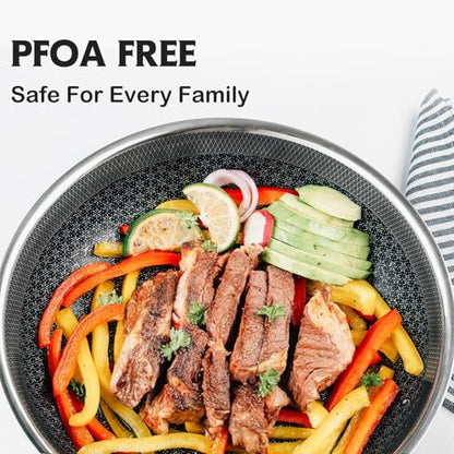 SNOWCLAD 12 Inch Hybrid Nonstick Frying Pan, Stainless Steel Skillet, Dishwasher Safe, Induction & Oven Broiler Safe, PFOA-Free Non-Toxic Cookware