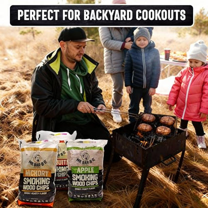 Wood Smoker Chips Bundle of 3 Flavors - Apple, Mesquite & Hickory Wood Chips by Mr. Bar-B-Q, Can be Used on Gas & Charcoal Grill, Variety of Flavors for Smokers, Grilling, BBQ, Camping(3 x 1.8 Lb Bag)