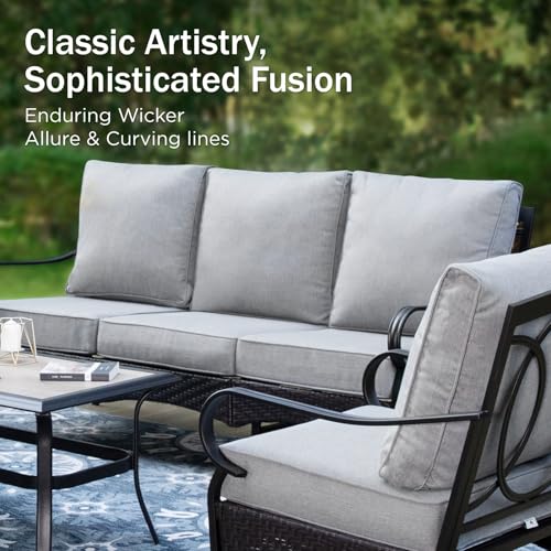 PHI VILLA Metal Patio Furniture Set, 4 Pieces Outdoor Sectional, Grey