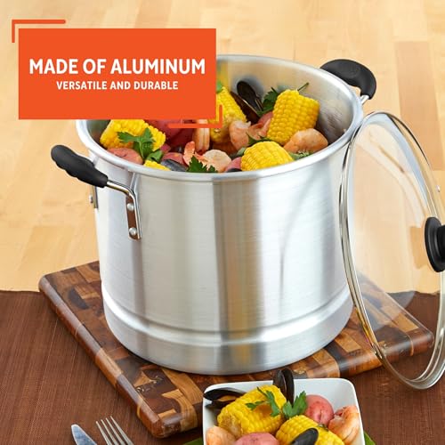 IMUSA USA Steamer with Glass Lid 20-Quart, Silver