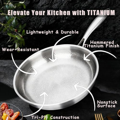 SSHIYEEY Titanium Pan – Premium Titanium Cookware, Naturally Nonstick & Non-Toxic,Chemical-Free Frying Pan, Fast & Even Heating Skillet for Cooking, Works on All Cooktops (13”+lid)