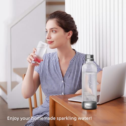 Philips Sparkling Water Maker, Soda Streaming Machine with Quick Twist Bottle, 1L BPA free PET Carbonating Bottle, Soda Maker Compatible with 60L CO2 Carbonator (NOT Included), ADD4902BKOQ/37