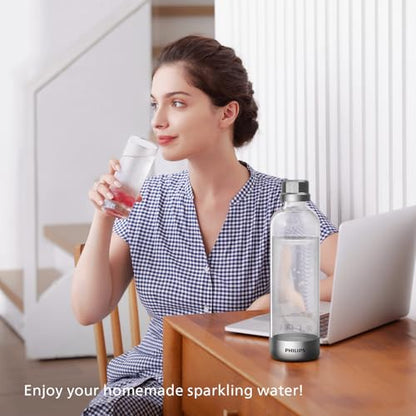 Philips Soda Streaming Machine, Stainless Sparkling Water Maker Easy Install with Quick Twist 1L PET Carbonating Bottle, Soda Maker Compatible with 60L CO2 Carbonator (NOT Included), ADD4902BKOQ/37
