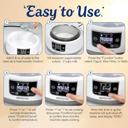 Yogurt Maker with Adjust Temp(32°C-45°C/90°F-113°F)&Time(1-99h) and PP Lid,Celsius Increment,Hour Countdown,LED Display,304 Stainless Steel Inner Bowl (1.2L) no glass jar