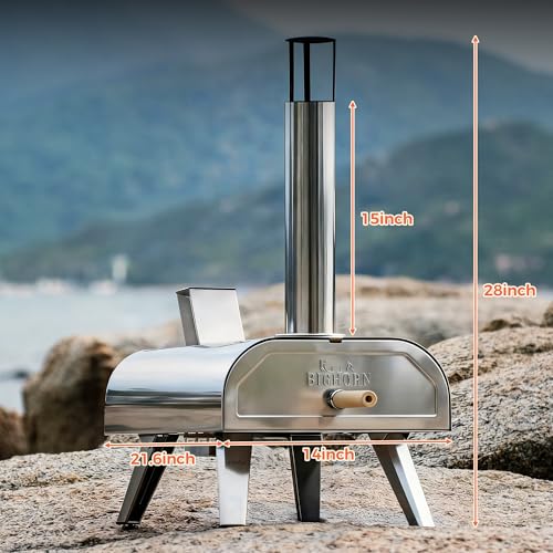 BIG HORN OUTDOORS 12" Dual Fuel Pizza Oven – Electric & Wood Pellet, Indoor & Outdoor High-Temp Pizza Maker (1000°F) with Pizza Stone for Wood-Fired Flavor