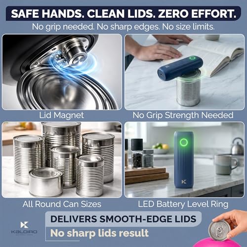 Kaldiro Electric Can Opener For Seniors – One-Touch, Auto-Stop, Rechargeable, Opens All Can Sizes - Compact, Food-Safe, Portable Side Cut Can Opener Smooth Edge For Effortless, Easy Kitchen Use