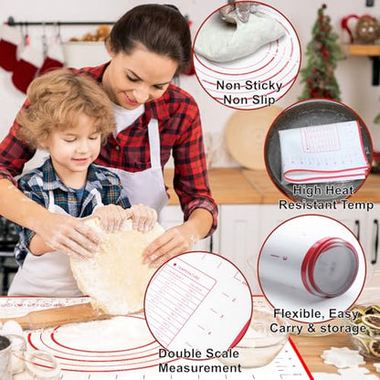 Large 24" x 16" Silicone Baking Mat | Non-Slip Pastry & Dough Mat with Dough scraper | Ideal for Rolling Out Pie Crusts, Fondant, and More | Oven-Safe Silicone Liner (24''L X 16''W)