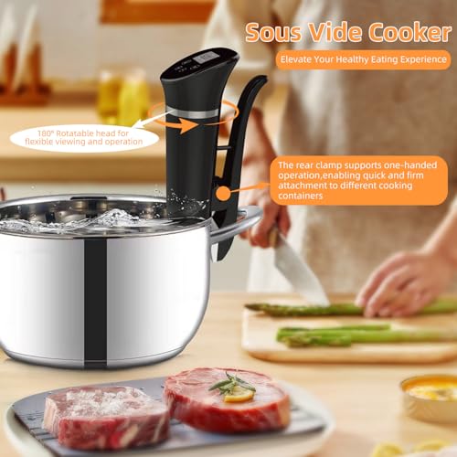 1200W Sous Vide Cooker, 180° Rotatable Head Sous Vide Machine, IPX7 Waterproof Immersion Circulator, Ultra Quiet Fast Heating, Accurate Temperature & Time Control, for Steak, Vegetables