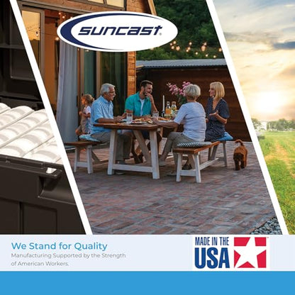 Suncast Patio Storage and Prep Station with 47-Gal. Cabinet, Adjustable Shelf, and Utensil Hooks, Outdoor Rolling Storage Cabinet and Grill Prep Table, Made in The USA