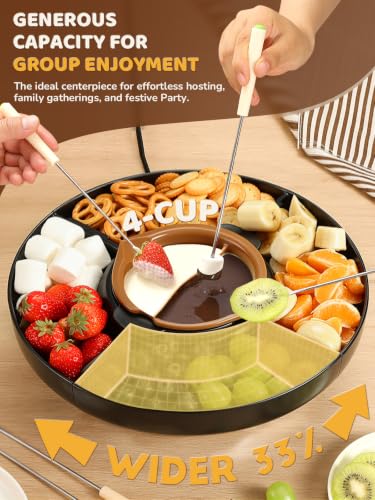 LUSHYUM Electric Chocolate Fondue Pot Set, 4-Cup Chocolate, Rotating Tray