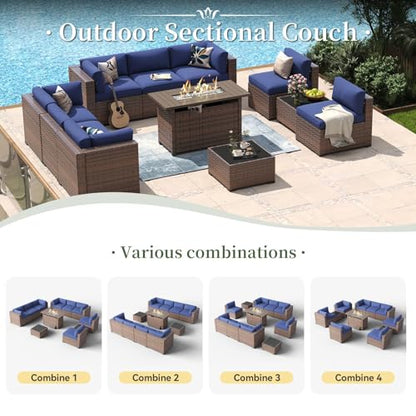 Aoxun 11 Piece Patio Furniture Set with 44" Fire Pit Table Wicker Rattan