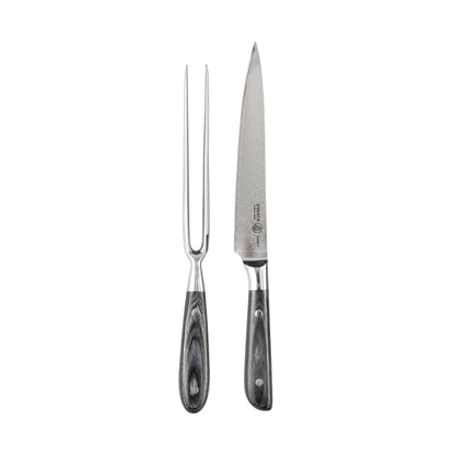 Messermeister Avanta Damascus Kullenschliff Carving Set - Includes 8” Carving & Slicing Knife + 7” Fork - Japanese Damascus Stainless Steel - Pakkawood Handle - Rust Resistant & Easy to Maintain